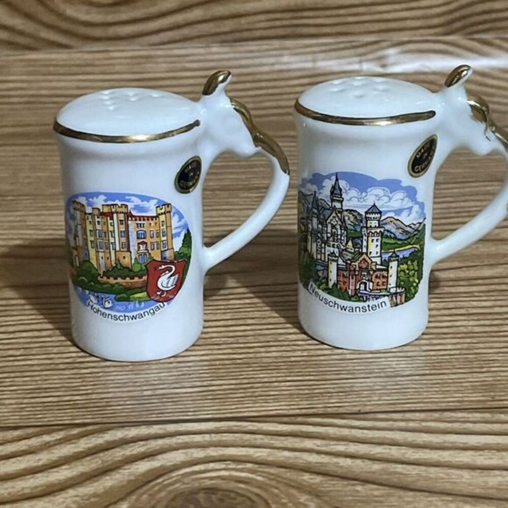 Vintage Mini Beer‎ Stein Salt & Pepper Shakers Made In Germany Neuschwanstein